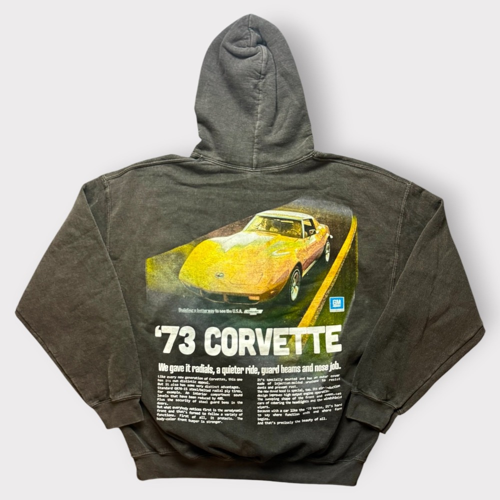 GM Official Licensed '73 Corvette Hoodie Charcoal Grey Mens Medium Vette Graphic